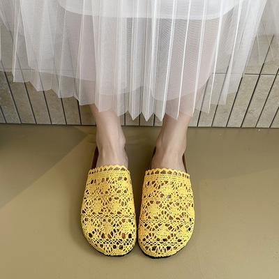 Piattaforma Baotou Mezza Pantofola da Donna per Esterno Estiva Nuova Punta Tonda Bocca Profonda Intrecciata Versatile Slip-on Piatta Piatta Fresca