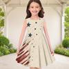 Girls Round Neck Sleeveless Printed Beige A Line Flared Dress