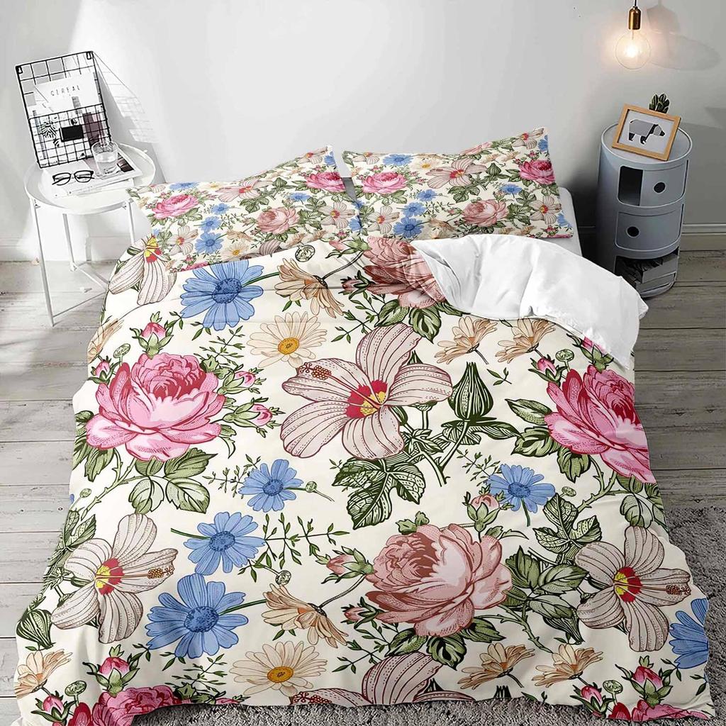 Boho Floral Soft Duvet Cover Set Young Girls Women Rom Quen Beding Set Vintage Buterfly Botanical Blosom Flower Warm Comforter Comfortable Quilt Cover