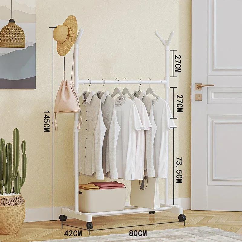 Double-pole Coat Rack Elevated Design Floor Standing Modern Minimalism Clothes Rack Sponge Holder Metal Dustproof Clothing Rack