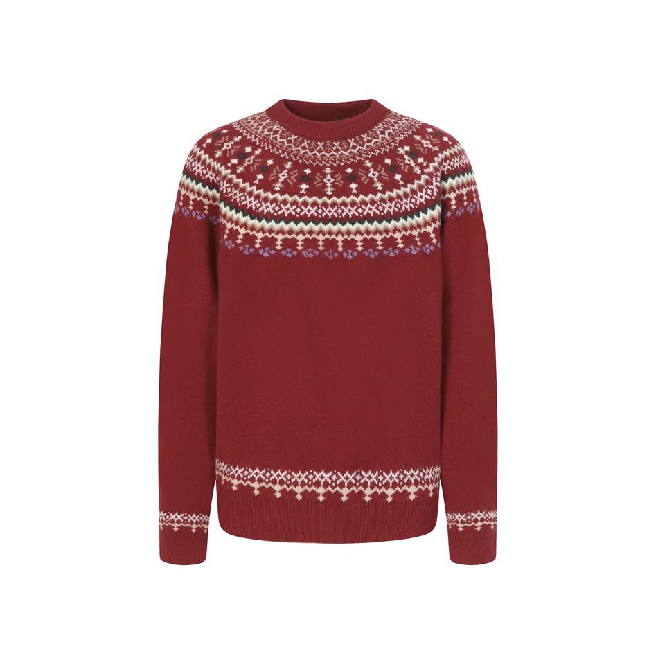 

NANDCHN Unisex Retro Fair Isle Knit Sweater - Loose Fit, Autumn/Winter XXL вина червоного кольору