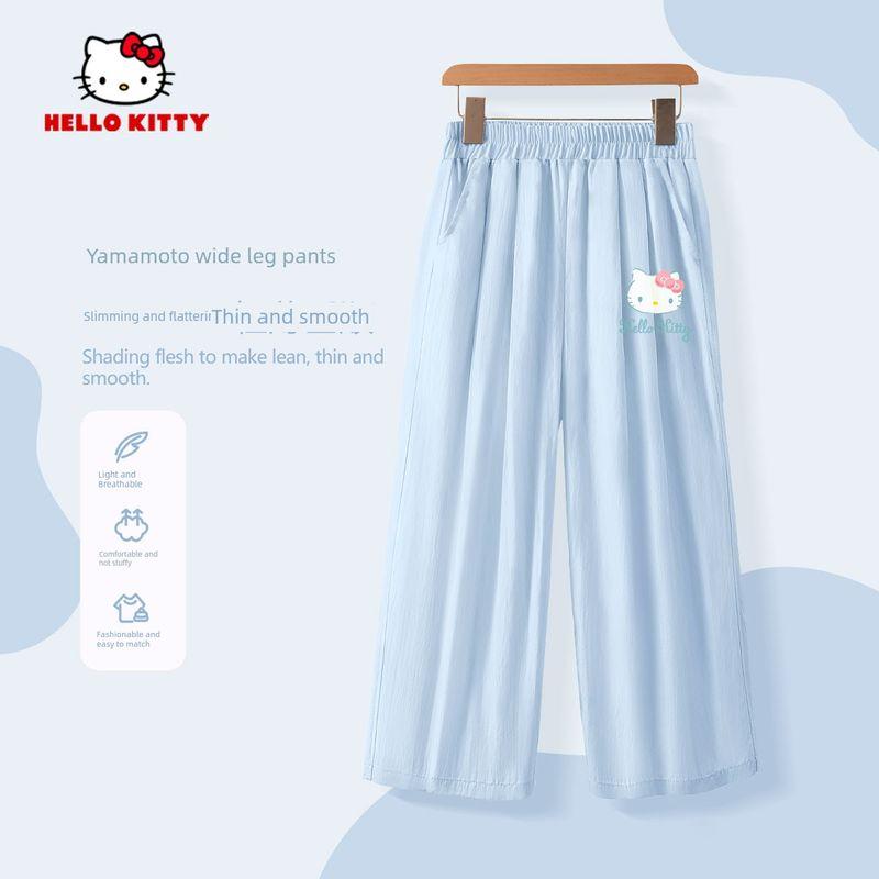 Hellokitty Girls  Suit Summer 2025 New Ruffled Kidsren s Summer Clothes Girls Short-Sleeved Pants [Wide-Leg Pants] Ti Xiaobing K Ice Water Blue 120