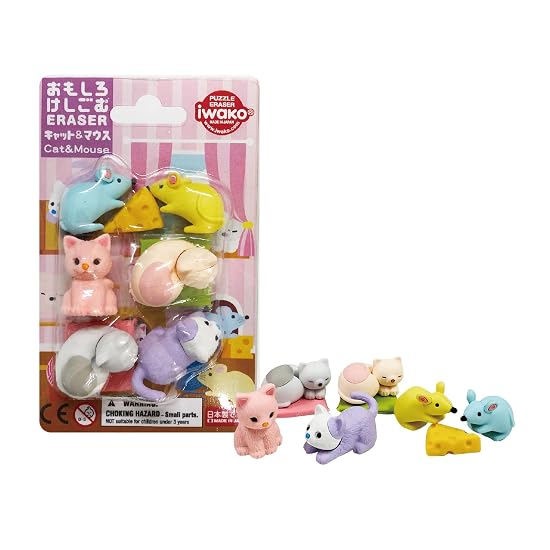 Blister Pack Fun Eraser Cat and Mouse Cat Mouse Cute