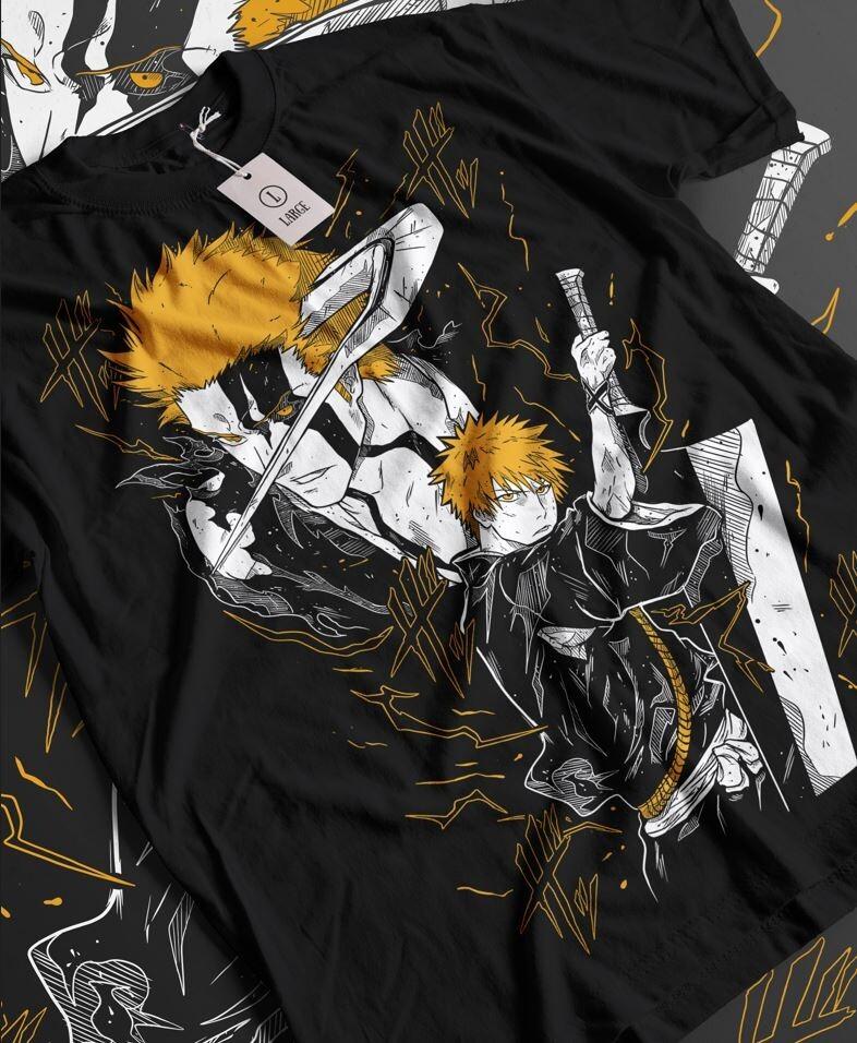 Bleach Ichigo T-Shirt Kurosaki Moon Kawai Anime Manga Black Tshirt Tee ALL SIZES
