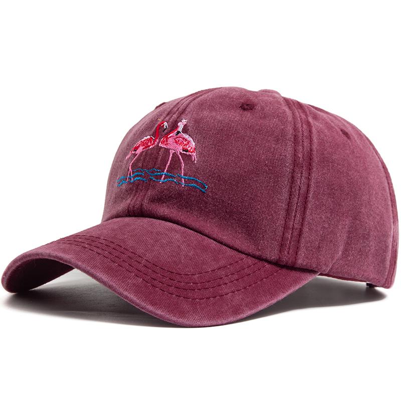 

Бейсболка женская с принтом фламинго, вышитая, из стираного хлопка, мужская, повседневная, ретро, спортивная, летняя, модная, солнцезащитная козырек, унисекс Adjustable вино красного
