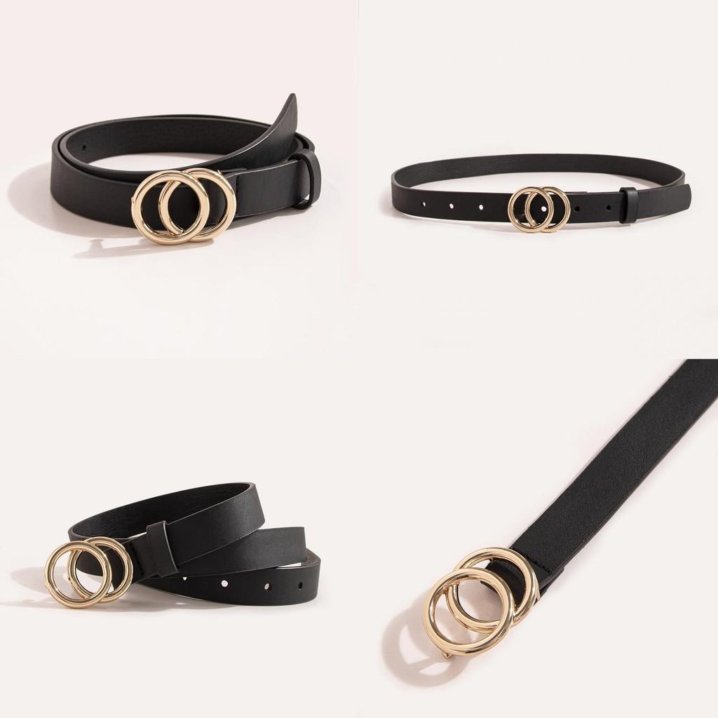 Ladies Double Ring Pu Belt With Alloy Clasp For Stylish Daily Accessory