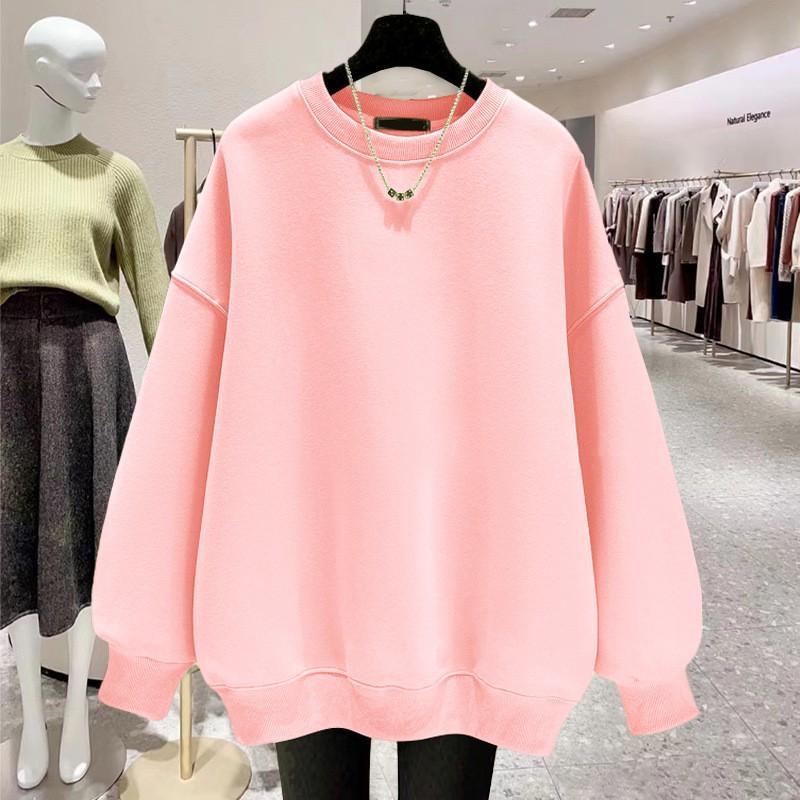 Womens Fleece Lined Cotton Sweatshirt - Casual Loose Fit Round Neck Long Sleeve Fashionable Fall Winter