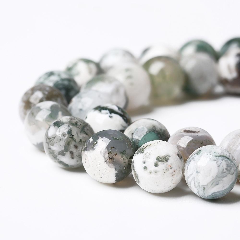 Green Tree Agates Natural Stone Round Beads 15"Strand Smooth Loose Spacer Beads 4/6/8/10/12mm for Jewelry Making DIY Bracelets Charms Accessories