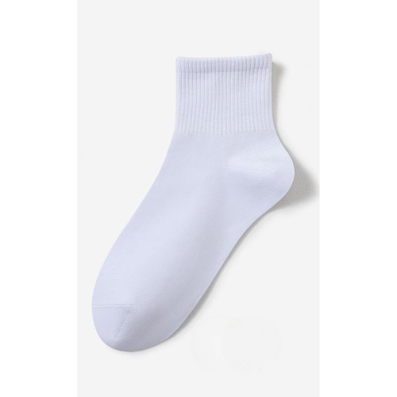 Men's Spring and Summer Pure Cotton Mid-calf Socks Solid Color Boneless Sewn Antibacterial Short Socks Men's Short Calf Cotton Socks