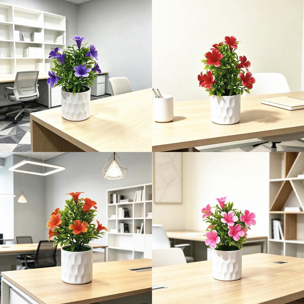Fake 9 Lily Flower Plastic Vase With Base Decor For Wedding Photography And Home Ornament