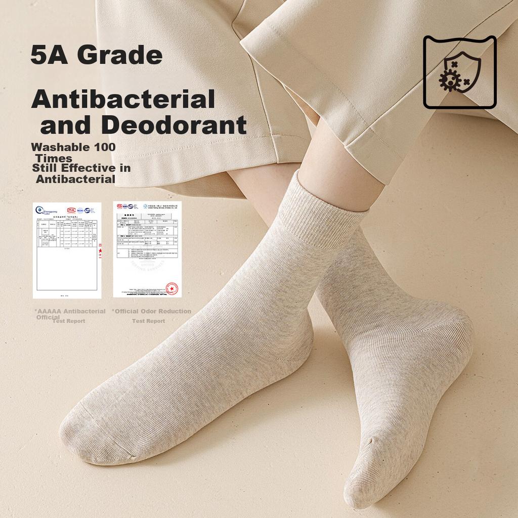 [Pure Cotton ] Women's Socks, Odor-Resistant, Sweat-Absorbing, Breathable Mid-Calf Slouchy Socks, Autumn, 5 Pairs White, 2025 New Product