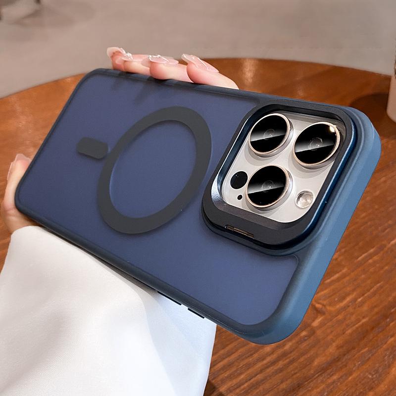 Metal Camera Kickstand For iPhone 16 15 14 Plus 13 12 Mini 11 Pro Max For Magsafe Wireless Charge Magnet Matte Shockproof Cover