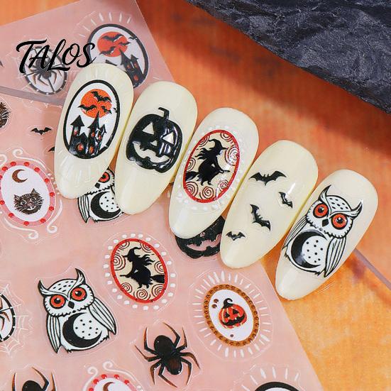 Waterproof Nail Art Supplies Women Stickers for Halloween, Spooky Ghost Pumpkin Spider Web Bat Halloween Theme Decals Thorns Manicure Decal,