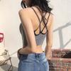 Women's Rhinestone Padded Sports Bra Seamless Cami Cropped Tank Top Crisscross Back Shiny Workout Bra