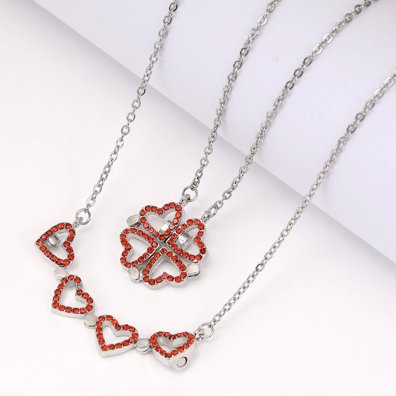 

Trendy Adjustable Length Hollow Clover Necklace For Women With Unique Geometric Design WhiteRed