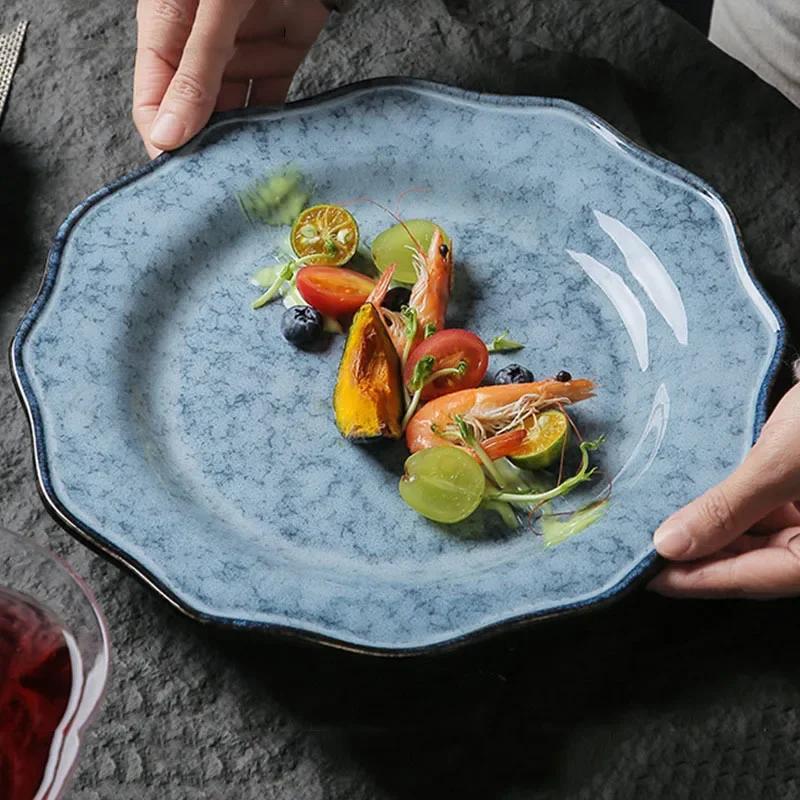 Retro Solid Color Ceramic Plate Creative Restaurants Dessert Fruits Plate Home Delicious Dishes Dining Plates Unique Tableware