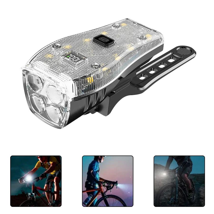 Multifunctional Flashlight USB Rechargeable Bicycle Lights with Battery Display Waterproof Bicycle Lights with Electronic Horn