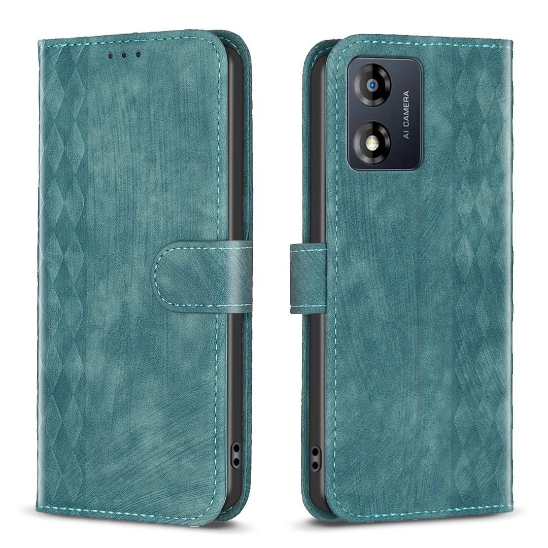 

For Motorola Moto E13 4G PU Leather Folio Case Imprinting Grid Pattern Stand Wallet Phone Cover Green