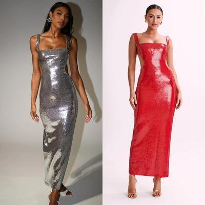 Women's Sequin Evening Dress Sexy Backless Slim Suspender Dress