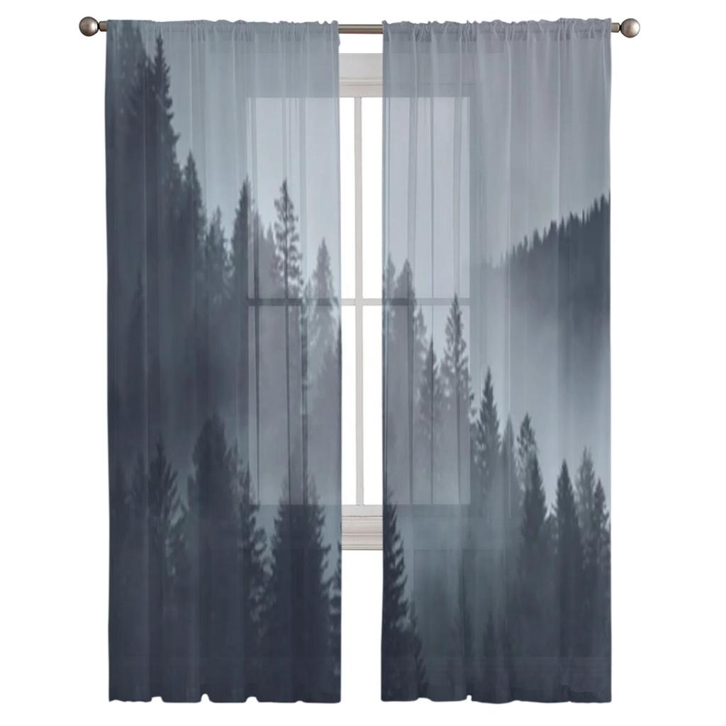 Mystical Forest Sheer Curtains Bedroom Voile Curtain Living Room Window Sheer Curtains Kitchen Tulle Drapes