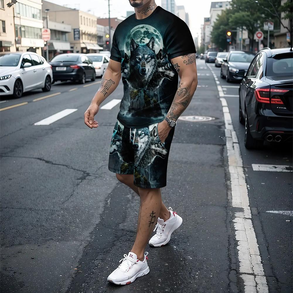 New3D printed men's short sleeved T-shirt and shorts set casual and youthful quality summer street vacation domineering clothing