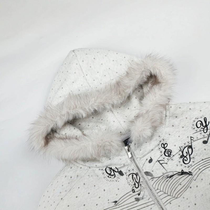 American Vintage Angel Note Print Hooded Sweatshirt Jacket Streetwear Trendy Loose Fit