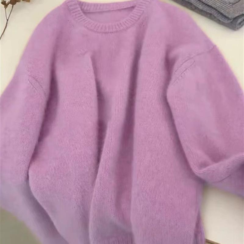 

Осенние трикотажные свитера с круглым вырезом для женщин, зимние мягкие теплые повседневные однотонные пуловеры Y2K, свободные простые универсальные женские джемперы, трикотажный топ One Size