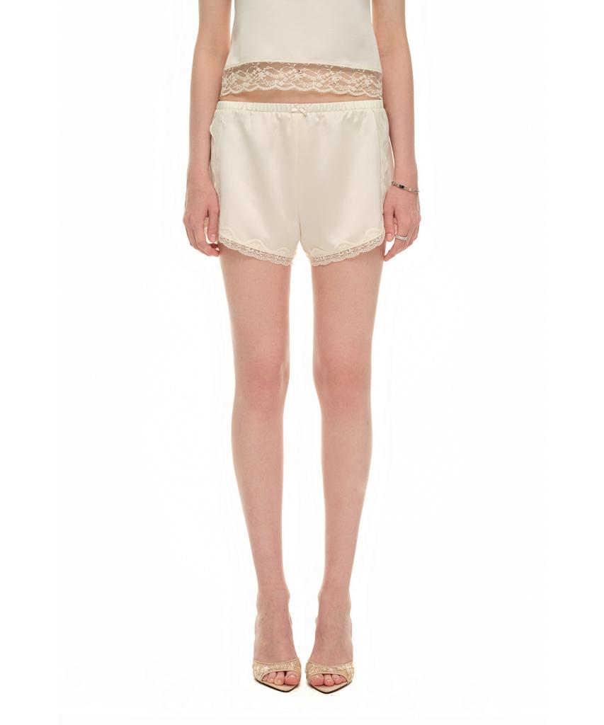 TOOMUCHTAX Lace Trim Slip Shorts Ivory
