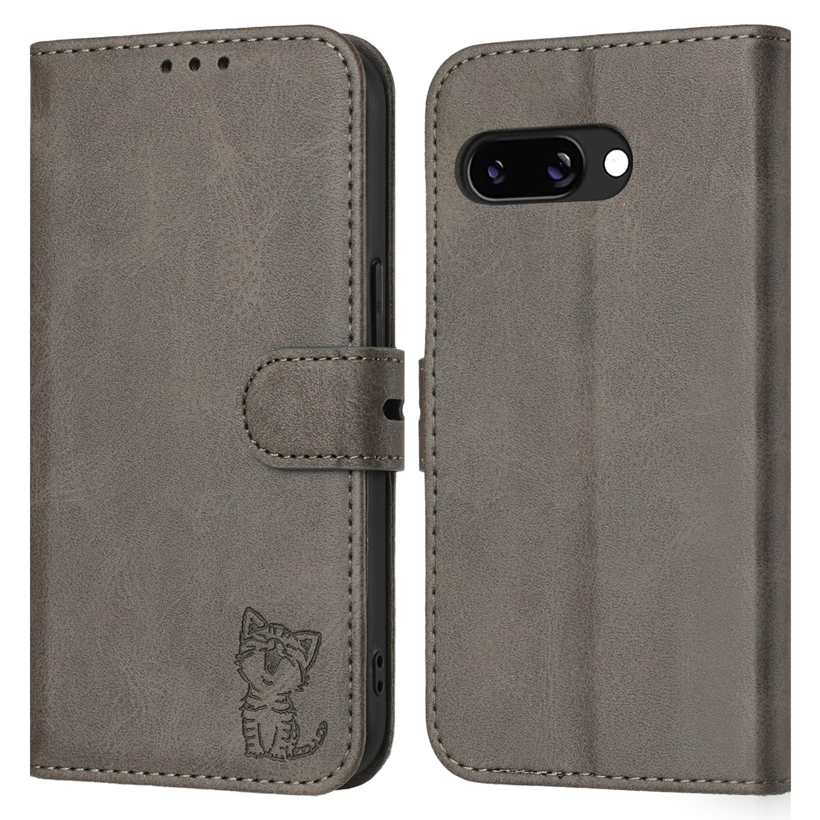 For Google Pixel 9a Case Happy Cat Pattern Imprinted Leather Wallet Phone Cover B
