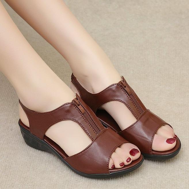 Damen Übergröße Reißverschluss Keilsandalen Freizeitsandalen Damen Flache Römische Geschlossene Zehen Sandalen