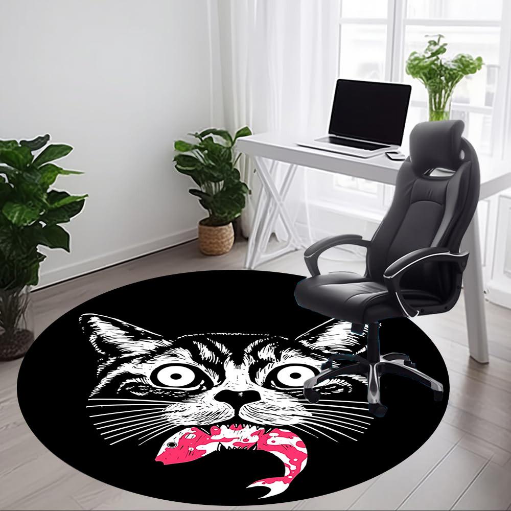 1pc Cat Fish Office Round Area Rug, Under Office Chairs Bedroom Living Room Home Decor, Room Deco, Available In Various Sizes