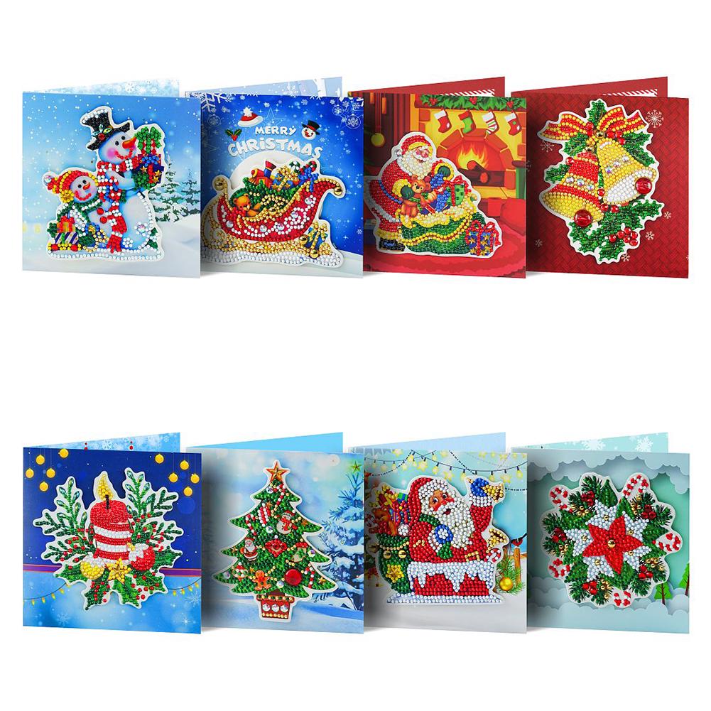 5D-Diamantmalerei zum Selbermachen, Grußkarte, Mosaik, Weihnachtsmann, Weihnachtspostkarten, 8-teiliges Stickset „Frohe Weihnachten“, Geburtstagsgeschenk
