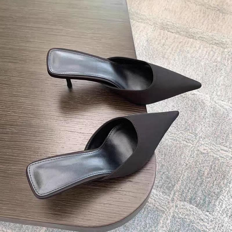 2025 Spring Pointed Toe Women Mules Slipper Fashion Candy Color Ladies Elegant Dress Sandal Square Low Heel Slip On Slides Shoes