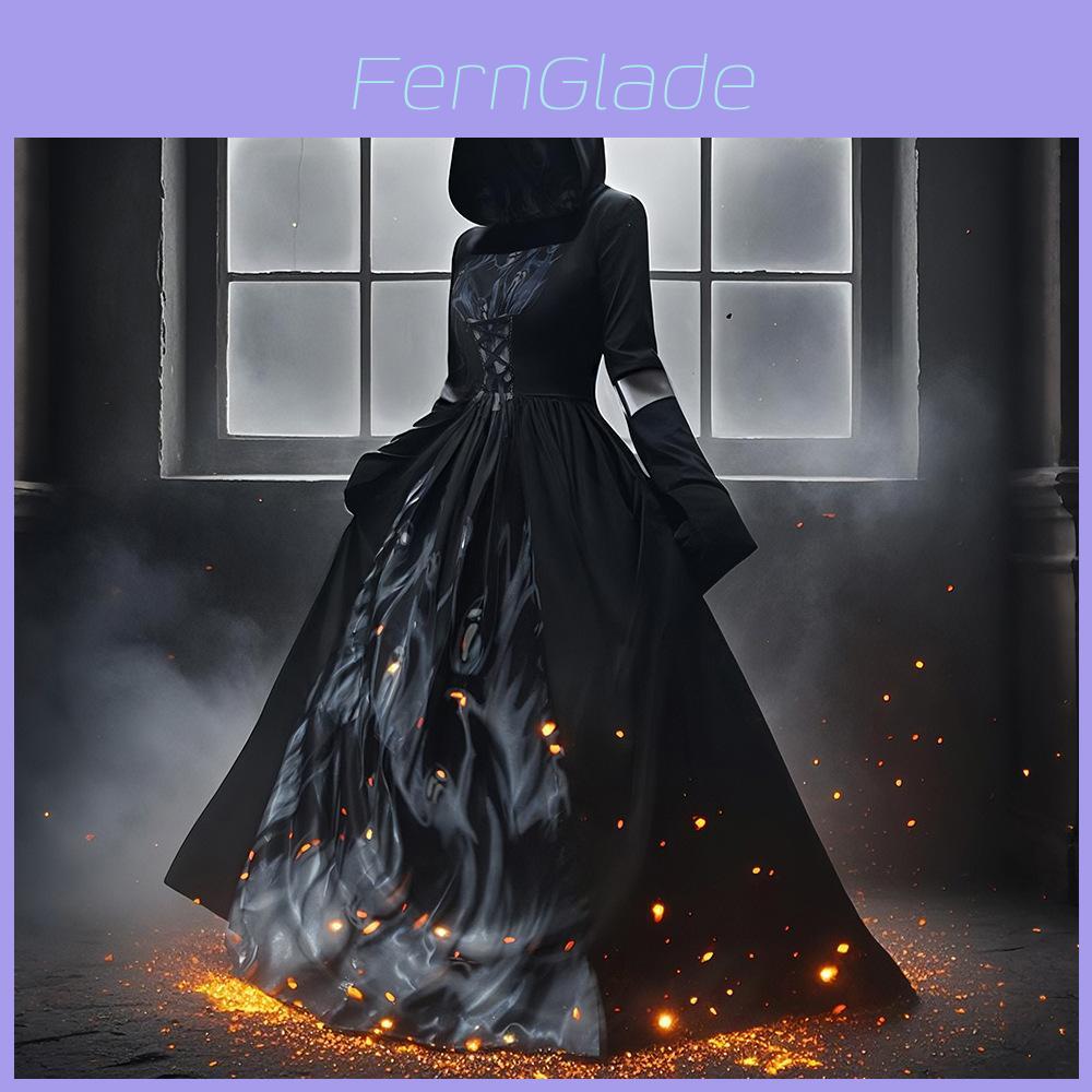 Halloween Hexenkleid Mit Kapuze Cosplay Kostüm Für Damen Aus Polyesterstoff Für Bühnenauftritte
