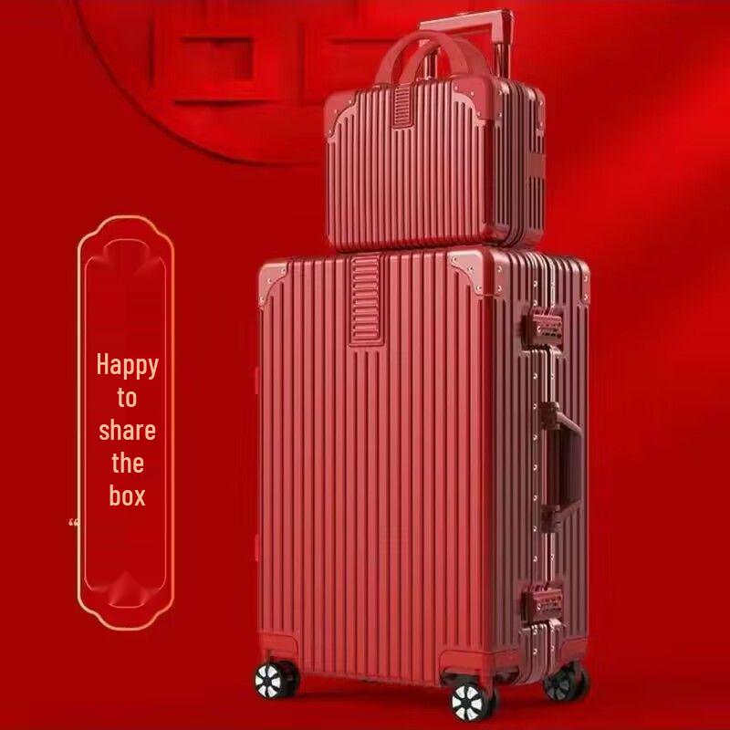 20-inch Bright Red Bridal Dowry Suitcase with Aluminum Frame and Combination Lock