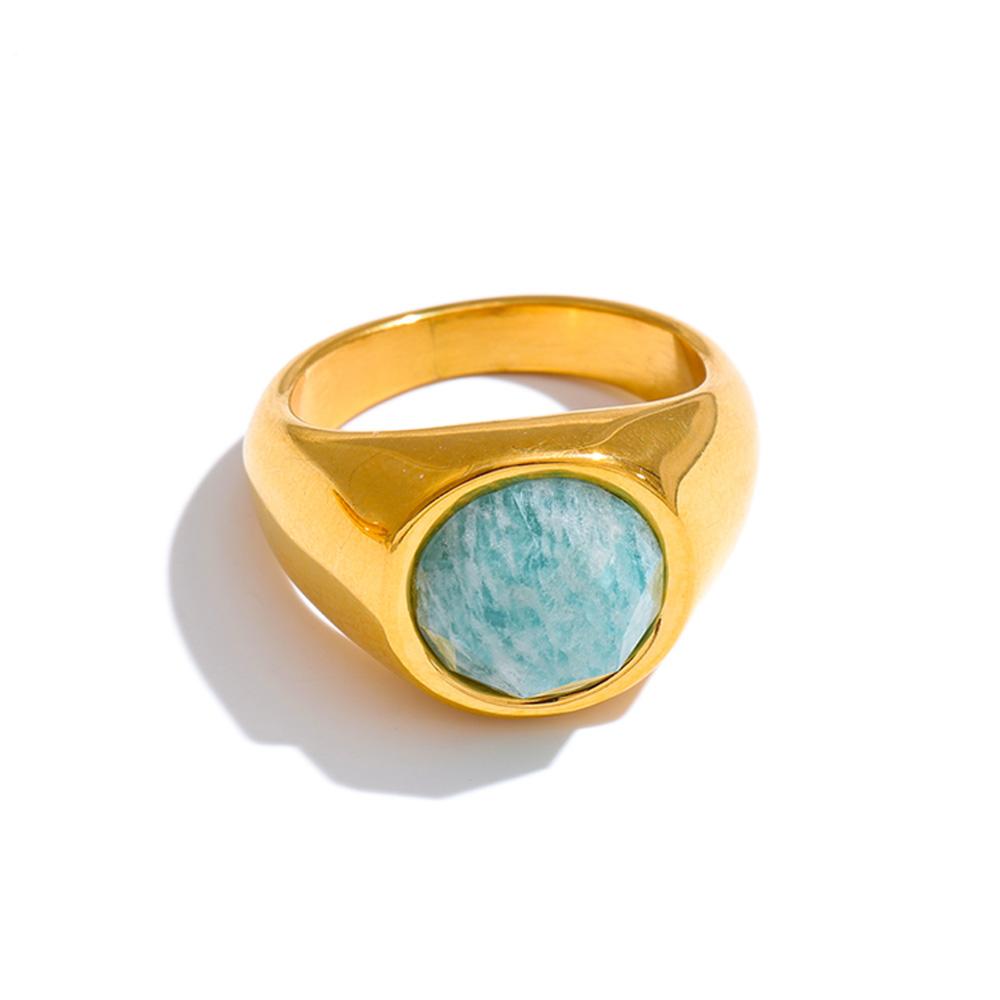 

Yhpup Size 7 Stainless Steel Natural Amazonite Rhodochrosite Stone Ring 18K Gold PVD Plated High Quality Classic Finger Jewelry 7