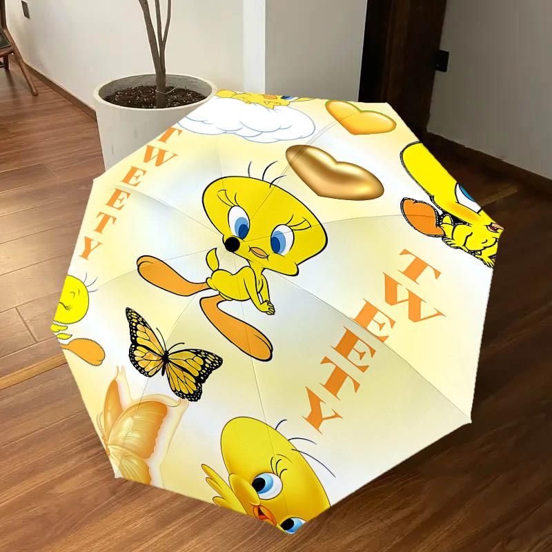 1PC Warner Tweety Bird Automatic Open/Close Umbrella with Windproof, 92-Rib Sturdy Canopy, Durable Ribs1309A