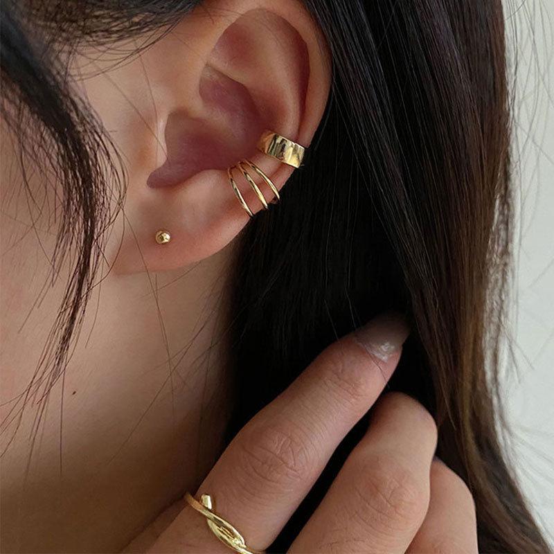2025 New Fashion Gold Color Circle Non-Piercing Ear Clip Earrings for Women Man Fake Piercing Ear Cuff Earrings Zircon Set Gift