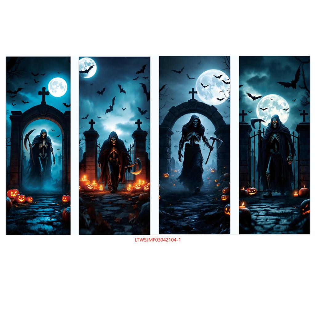 Halloween Horror Decoration Background Cloth, Haunted House Family Arrangement, Outdoor Door Curtain Hanging Cloth Vertical Poster