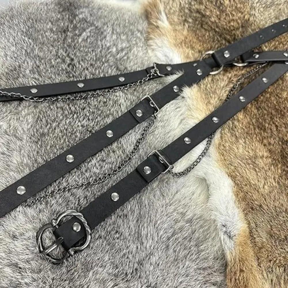 Medieval DIY Faux Leather Metal Chain Belt Vintage Adjustable Thin Belt For Women, Retro Skinny Belt For Dresses