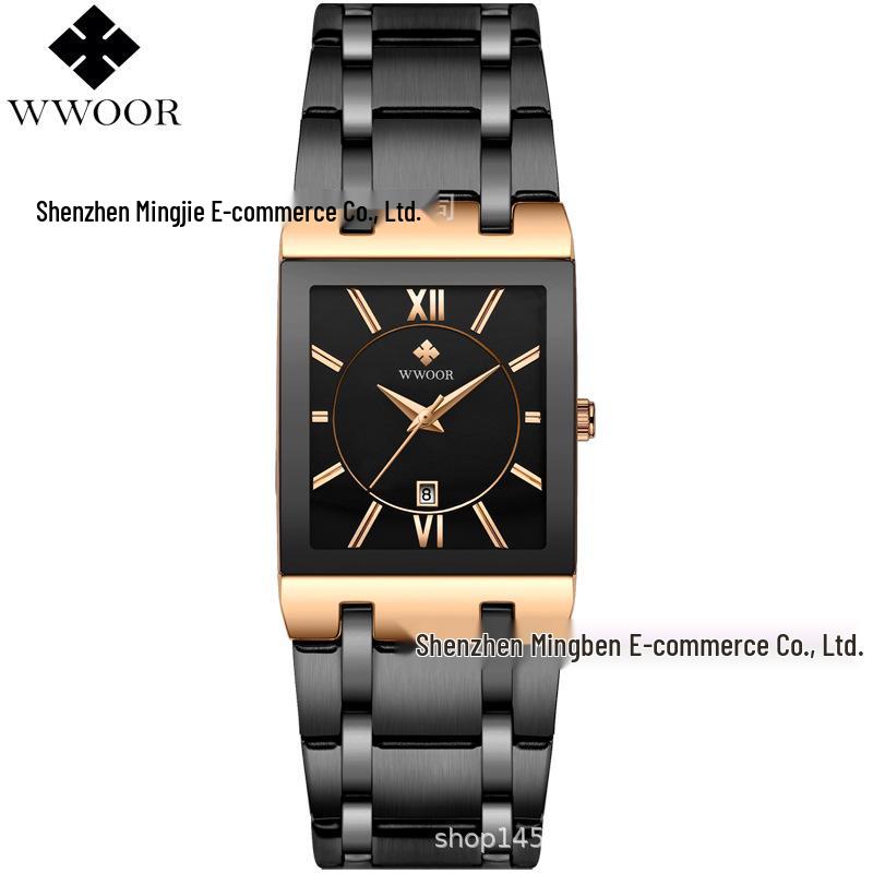 WWOOR Wò Ài 8858 Men s Waterproof Quartz Watch with Steel Band and Calendar.