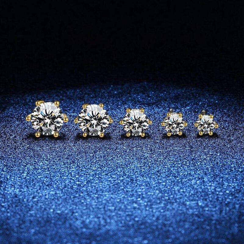 2ct Moissanitové náušnice pre ženy 925 Sterlingové striebro so žltým zlatom Potiahnuté Diamantové puzety Svadobné Luxusné Šperky Darček