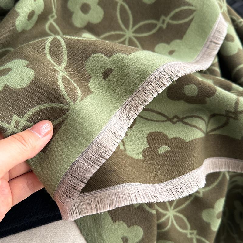 Four-Leaf Flower Fashion Women'S Imitation Cashmere Fringed Warm Scarf Air Conditioner Shawl Scarf Explosion