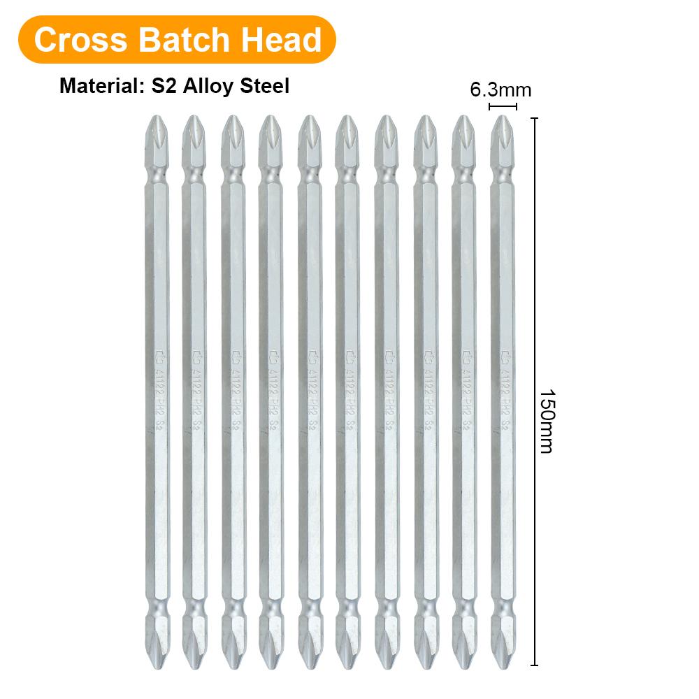 BESTIR 10pcs Screwdriver Bit Set 65-200mm 1/4" Shank S2 Alloy Double Ended PH1 PH2 PH3 Strong Magnetic Cross Phillips Batch Head