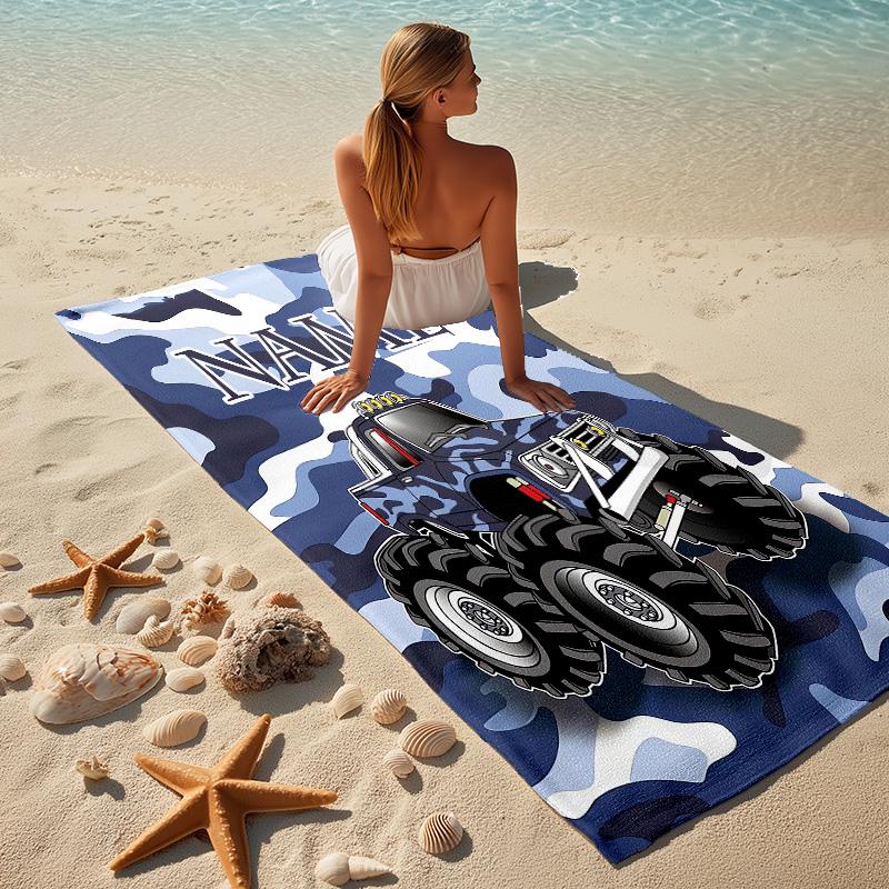 Custom Name Monster Jam Night Stylish Digital Printing Beach Towel Quick‑Drying Absorbent Blanket for Beach Pool Gym Travel