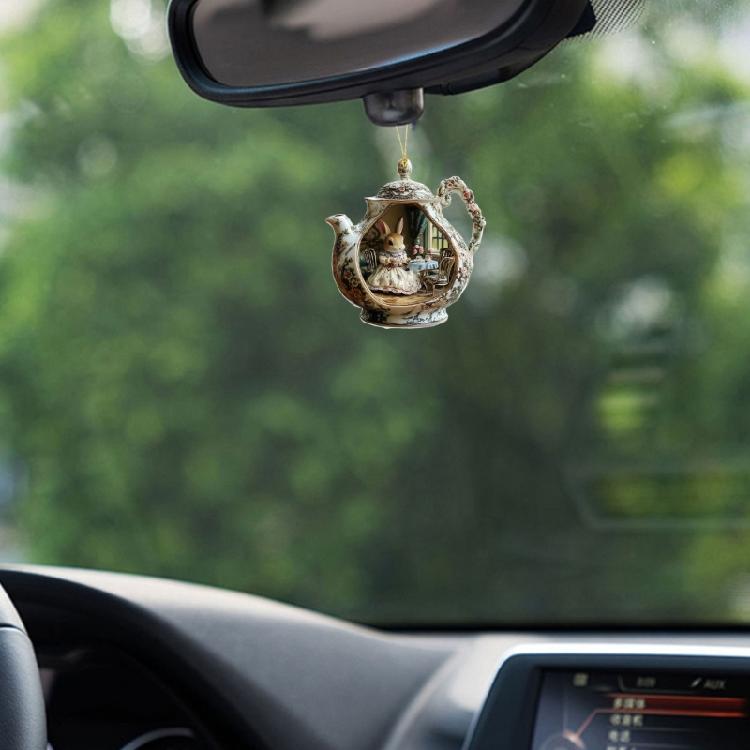 Roztomilý Králík v Šálku Dekorace do Auta Závěsný Doplněk Z Lehkého Nerozbitného Akrylu Pro Potěšení