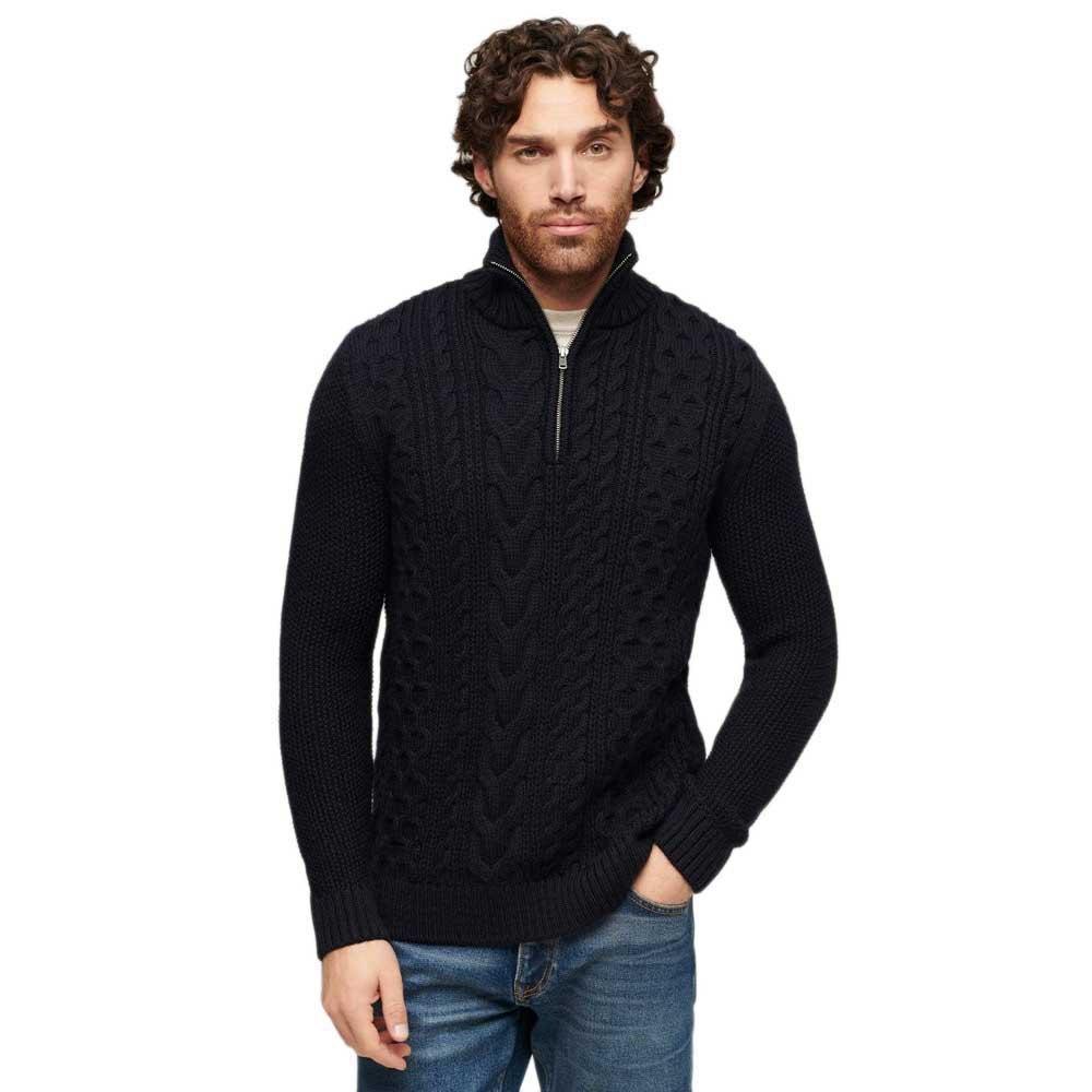 Superdry Blau Pullover Mit Halbem Reißverschluss Aus Strick Jacob Cable - Bild 3