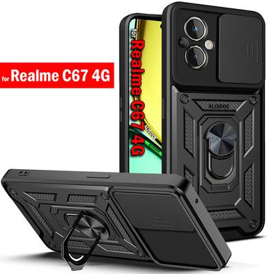 Armor Capa for Realme C67 4G RMX3890 Case Slide Camera Ring Stand Protect Cover for Realme C67 4G Shockproof Funda