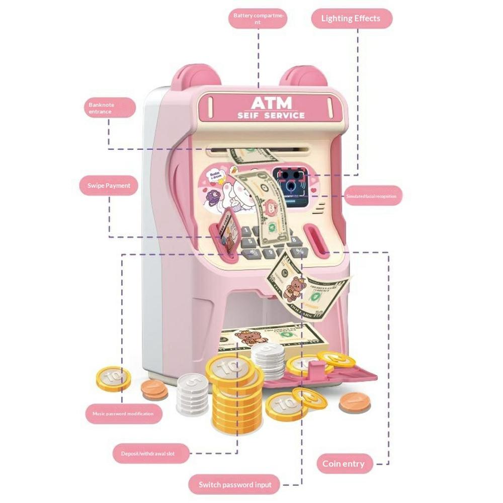 24529A Kids Auto-Roll ATM Money Musical Piggy Bank Gift Electronic Password Lock Deposit/Withdraw Toy