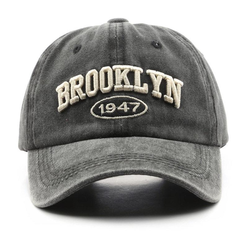 Men Women Washed Distressed Soft‑Top Baseball Cap Vintage Letter Embroidered Versatile Duckbill Hat Sun‑Protection Outdoor Street Fashion Caps